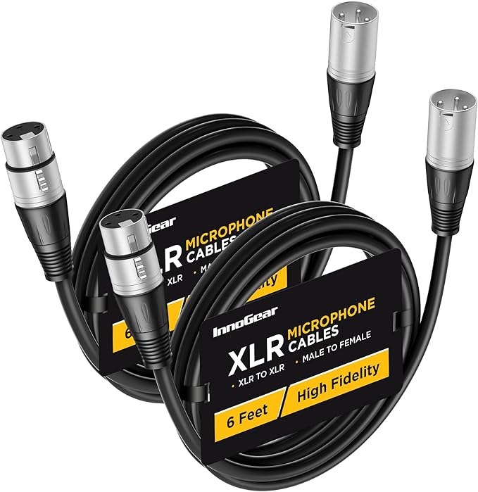 InnoGear XLR Microphone Cables, 6 Feet 2 Pack Oxygen-Free Copper Male to Female 3-Pin Balanced XLR Mic Cables Cord for Speaker Podcast Audio Mixer DMX Effector Amplifier Sound Card, Silver