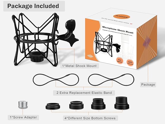 Microphone Shock Mount Mic Holder - Anti Vibration Spider Shockmount Compatible with Many Condenser Mics Like AT2020 MXL 770 MXL 990 Samson G Track Pro Rode Procaster NT1-A Neumann U87 etc.