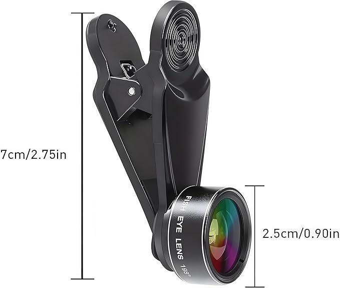 7 in1 Mobile Phone Camera Lens, Mobile Phone Lens Kit, Universal Clip, for iPhone, for Samsung, for Android Smartphone, On Wide Angle+Macro+ Fish Eye+Kaleidoscope+Star Filter+CPL Lens(Black)