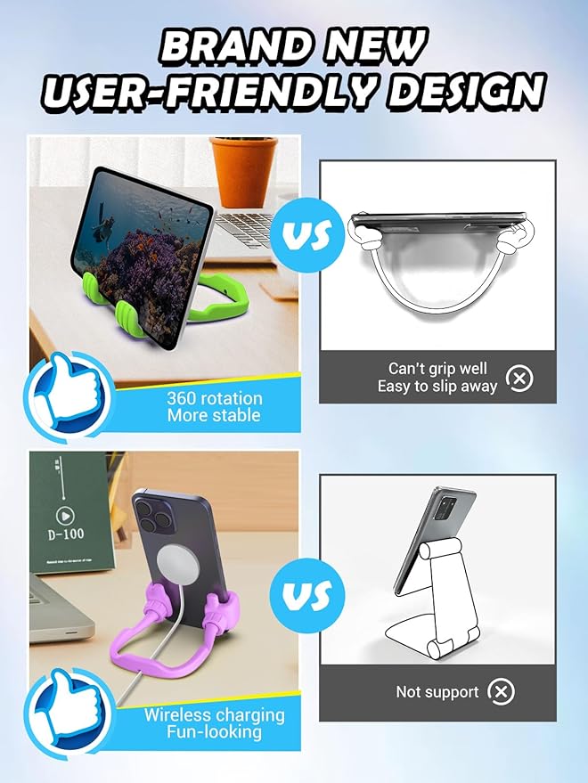 Easter Basket Stuffers for Teen Boys Girls Cell Phone Stand - 2 Pack Thumbs Up Lazy Phone Holder for Desk Birthday Easter Gifts for Kids Adults Women Men (Bright Purple & Avocado Green, 2)