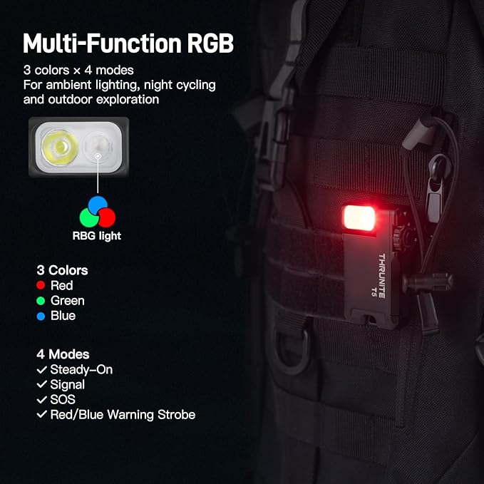 ThruNite T5 Rechargeable EDC Flashlight, RGB & 523 Lumens Cold White LED Flat Mini Flashlight, Waterproof Magnetic Portable Pocket Flashlight, Multi-Mode Keychain Flashlight for Camping, Emergency