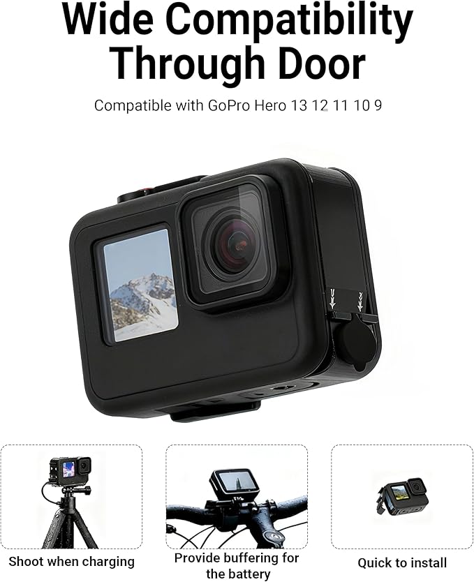 FIFIELD Battery Door Cover Compatible with GoPro Hero 13/12/11/10/9 Black, Protective Case with Type-C Charging Mount Compatible with Go Pro Hero 13 Hero 12 Hero 11 Hero 10 Hero 9