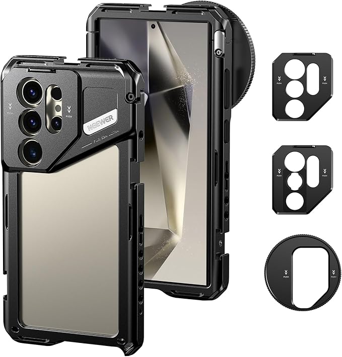 NEEWER S24 Ultra Phone Cage + PS017 180 Degree U Shaped USB C OTG Adapter, Smartphone Video Rig Stabilizer with 67mm Filter Adapter, 17mm Lens Backplate, T Mount Lens Adapter, Compatible with Samsung