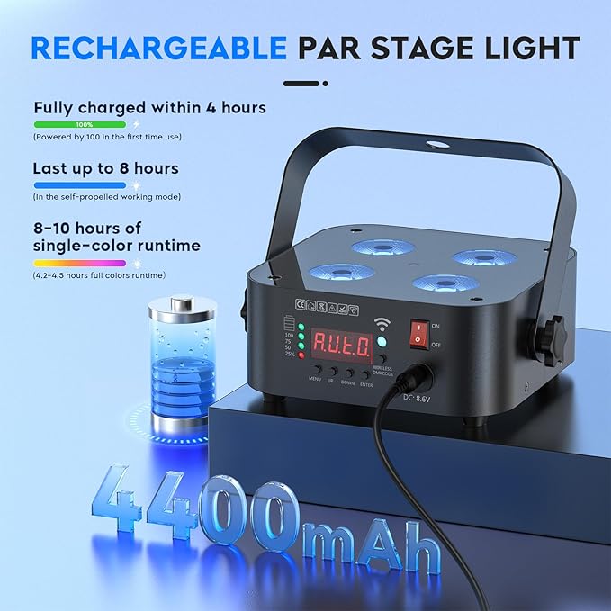 Mini Rechargeable Par Lights, 4 * 18W RGBWA UV 6 in 1 Battery Powered Upights, APP & Wireless DMX Control Stage Lights, Uplighting for Festival Party Wedding Event - 12 Pack