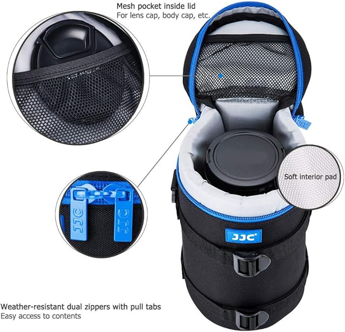 JJC Deluxe Lens Case Pouch Bag for Canon EF 100-400mm f4.5-5.6L IS USM/EF 70-200mm f2.8L, RF 600mm f11 IS STM, Nikon AF 80-200mm f2.8D/AF-S 70-200mm f/2.8G & More Lenses Below 4.3" x 8.8"(D x L)