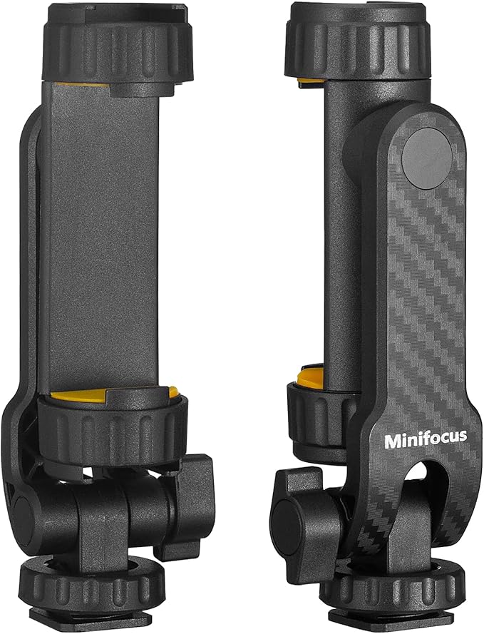 Phone Tripod Mount, Universal Tripod Phone Holder with 2 Cold Shoe and 1/4" Screw, 360° Rotates and 180° Tilts Adjustable Cell Phone Mount Adapter, Camera Phone Clamp for iPhone & All Phones