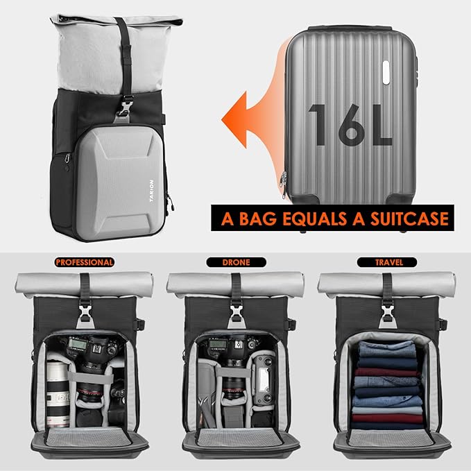 TARION Hardshell Large Camera Backpack - Expandable Camera Bag for Photographers with 16" Laptop Compartment & Side Access & Rain Cover(XH Silver)