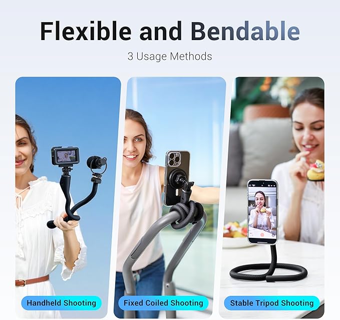 Magnetic Flexible Phone Mount Holder for iPhone 17 16 15 14 Pro & Action Camera,29.5'' Long Arm Bendable Selfie Stick Stand Phone Adapter with 1/4"20 for Osmo 360 Action 5 Pro 4 3 Treadmill Stroller