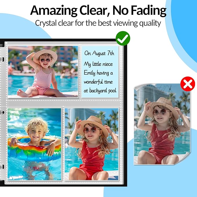 Fabmaker 60 Pack 4x6 Photo Sleeves for 3 Ring Binder - Clear Archival Photo Protector Sleeves, Acid Free Plastic, 8.5x11