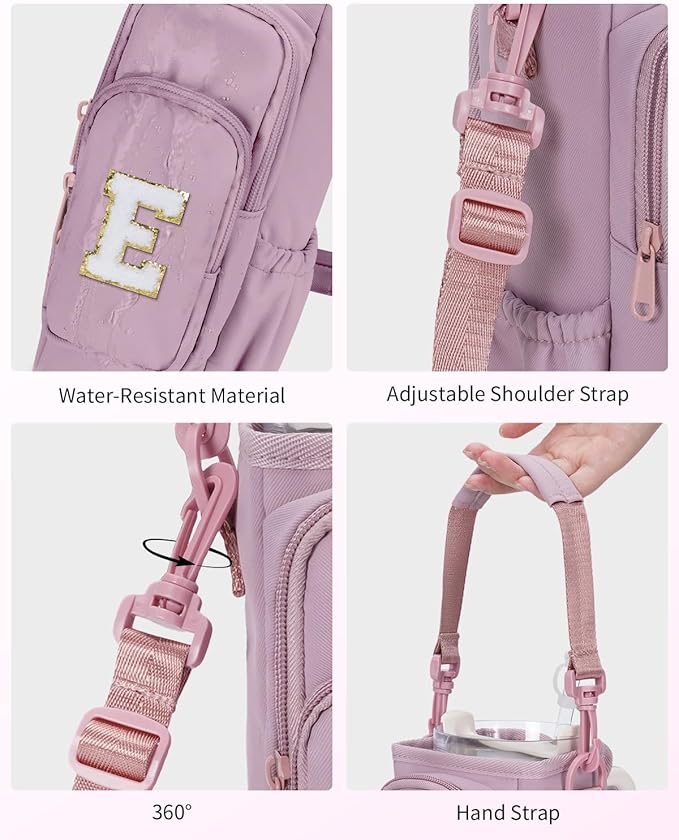 sportsnew Birthday Gifts for Women Personalized Initial Water Bottle Holder with Strap fits most 40oz Tumbler with Handle Water Bottle Carrier Bag with Phone Pocket & Straw Topper Tumbler Accessories