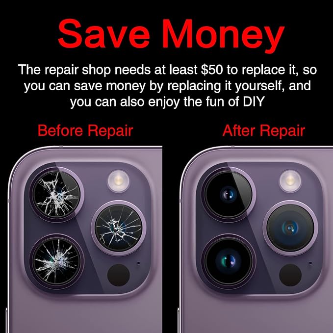 ASDAWN Back Rear Camera Lens Glass Replacement for iPhone 14 Pro 6.1 Inches with Pre-Installed Adhesive, ASDAWN Back Camera Lens Glass kit with Installation Manual + Repair Tool Set