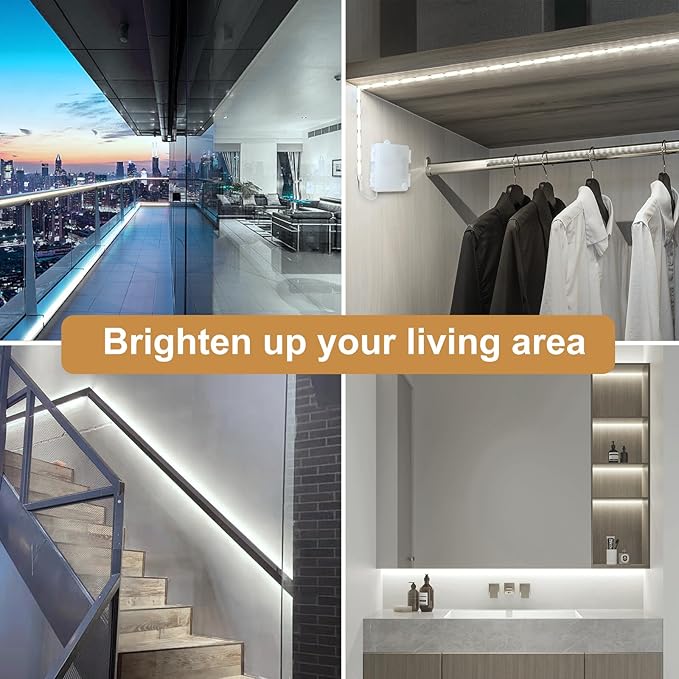 Battery Powered Strip Light, 6.56FT 640LED 6000K Cool White USB COB LED Strip Flexible Cuttable Dimmable Timer LED Light with Remote Control for Shelf, Kitchen, Closet, DIY Backlight, Camping Gear