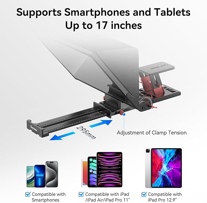 Desview P17 Portable Teleprompter for Camera Video Recording, Foldable Auto-Scrolling Prompter with Wireless Remote Sunshade & Tripod Mount Compatible with iPhone Android Tablet