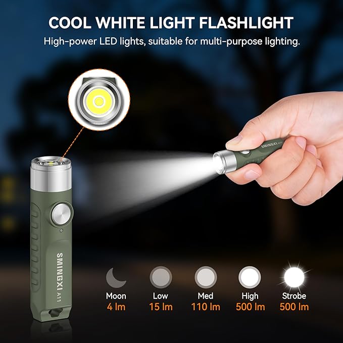 A11 Rechargeable Keychain Flashlight -Pocket Mini Flashlight,Key-Chain 500 High Lumens,EDC Flashlights,Waterproof Small Lightweight for Everyday Carry, Camping, Hiking, Emergency