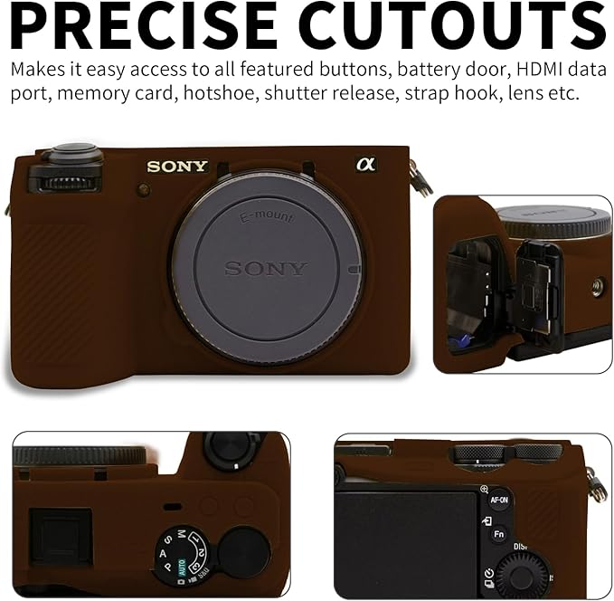 Easy Hood Camera Case for Sony Alpha 6700, Soft Silicone Protective Cover a6700 DSLR Camera Anti-Scratch Slim Fit Body Skin Protector Housing Sleeve for Sony A6700 Mirrorless Camera Brown