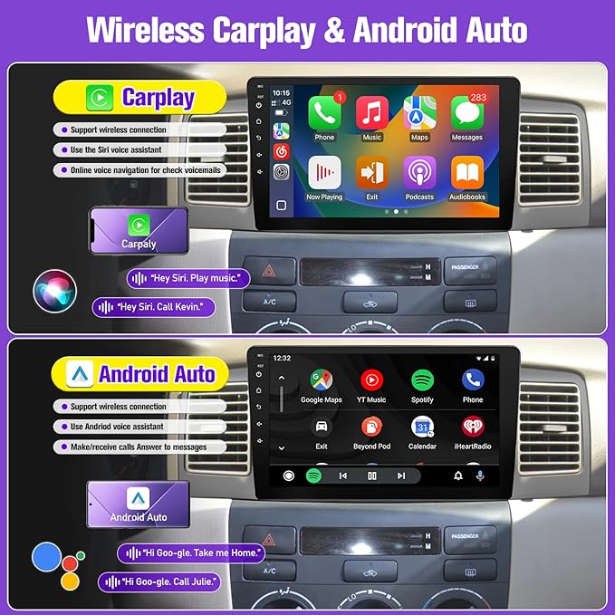 Leadfan Car Radio for Toyota Corolla 2003 2004 2005 2006 2007 2008, with Wireless Carplay, Android Auto, FM, Plug and Play/GPS Navi/SWC (for Corolla 2003-2008 with JBL&Big Screen, 4+64G)