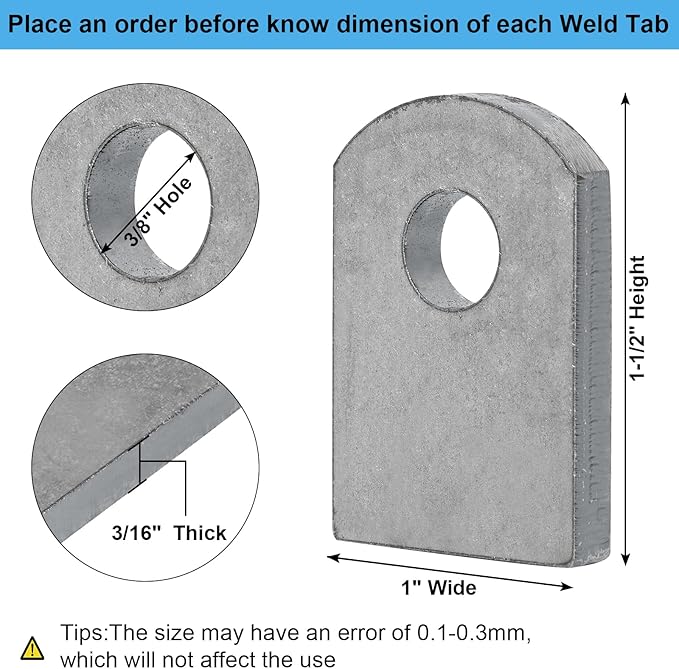 Weld on Tabs, Steel Shock Basic Weld Tab, Universal Weld on Tabs Flat Bottom Mount with a 3/8" Hole.1-1/2" Height, 1" Wide, 3/16" Thick Pack Of 10 Tabs Steel Mounting Bracket OywhC-1
