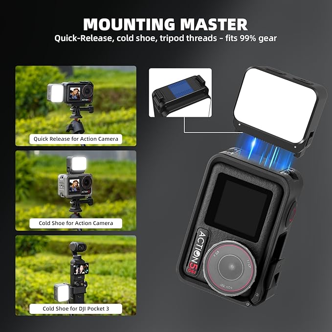 Mini Light for DJI Action Camera, Pocket 3 Fill Lighting Cold Hot Shoe LED Vlogging Light Attachment for DJI OSMO Pocket 3 Action 5 Pro 4 3, for GoPro Accessories