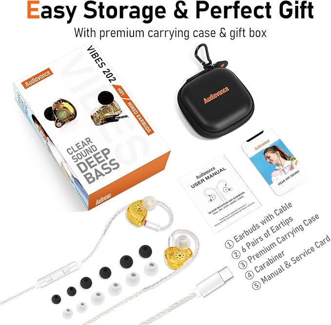 Vibes 202MC USB-C Wired Earbuds - USBC HiFi in Ear Headphones for iPhone 17/16/15 - Noise Isolating Ear Buds w/ Mic - Clear Sound, Deep Bass & Comfort-Fit Earphones - Silver Plated Cord, Carrying Case