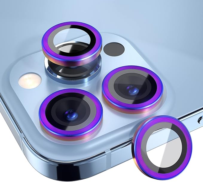 Choiche Compatible for iPhone 13 Pro/iPhone 13 Pro Max Camera Lens Protector, 9H Tempered Glass Camera Cover Screen Protector Metal Ring Decoration Accessories (Colorful)