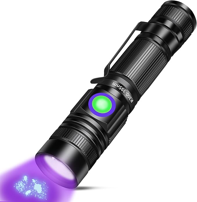 UV Flashlight Black Light USB Rechargeable 395nm Blacklight Mini, Woods lamp Portable Handheld Powerful LED Ultraviolet Lights Flashlights, Focus Adjustable for Resin Curing, Pet Urine Detection