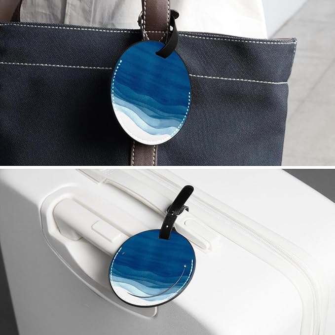 2 Pack Blue Watercolor Luggage Tags, Bag Tag for Baggage, Suitcase Tags Bulk
