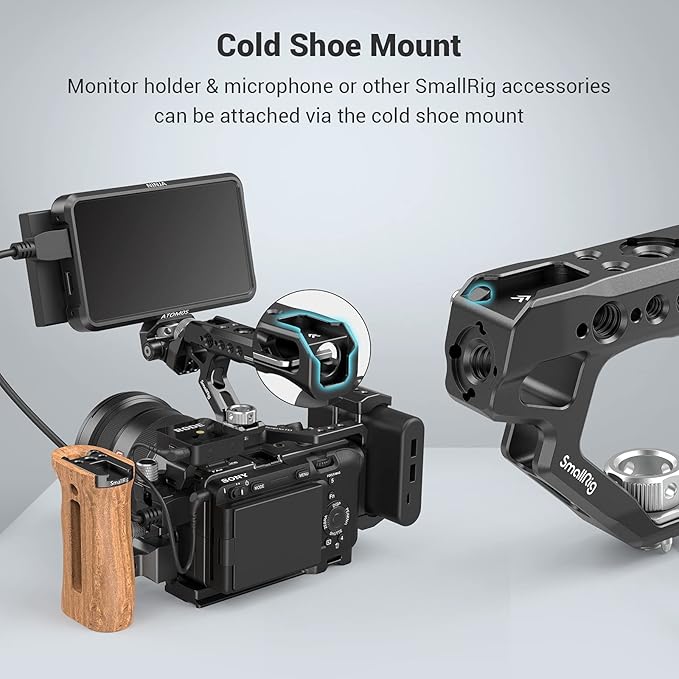 SMALLRIG Top Handle with Locating Holes for ARRI for Camera Cage, Ergonomic Design, with Anti-Off Designed Cold Shoe Adapter - 2165C