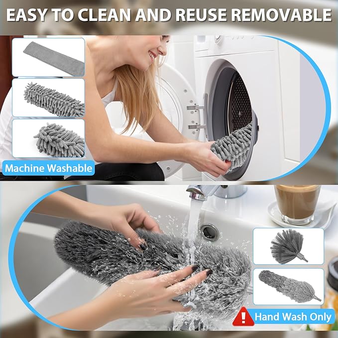 THINKWORK Microfiber Duster for Cleaning Car Cleaning Kit, Car Interior Detailing Kit with High Power Handheld Vacuum Cordless, Ceiling & Fan Duster for Home Cleaning