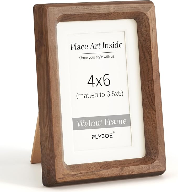 4x6 Picture Frame, USA-Sourced Natural Walnut Wood Photo Frame with Tempered Glass, Handcrafted Rounded Corner 4 x 6 Wooden Frame Matted to 3.5x5 Photos, Wall or Tabletop Display