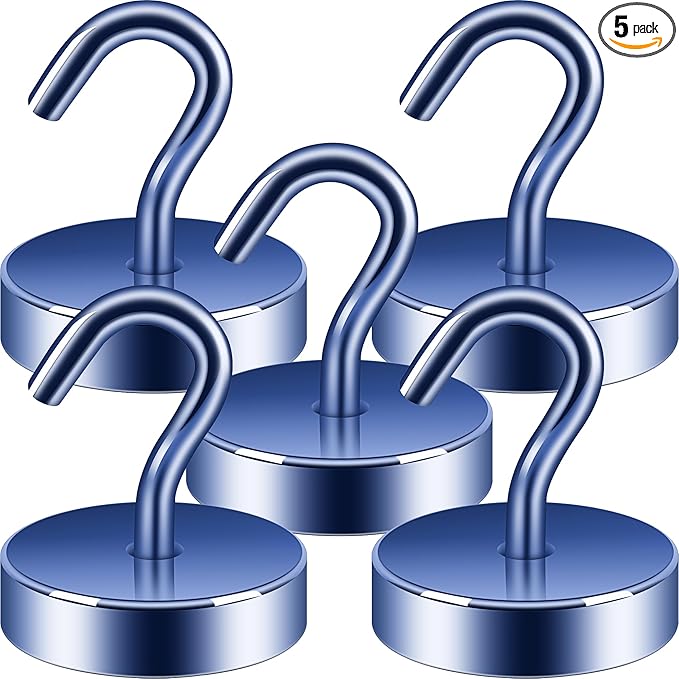 Neosmuk Magnetic Hooks, Cruise Ship Essentials, 80lb+ Heavy Duty Magnetic Hooks for Cruise Cabins, Refrigerator, Grill, Hanging, and Travel | Extra Strong Must-Haves Magnet Hook,Navyblue, 5 Pack