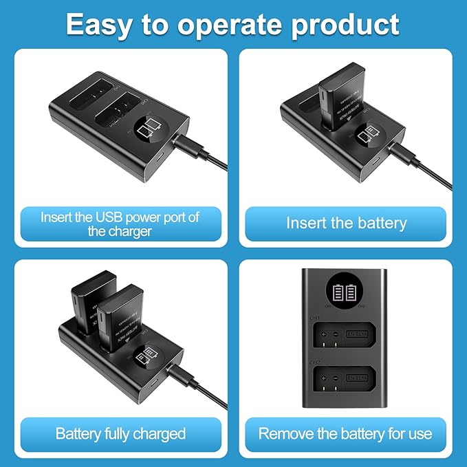 EN-EL14/EN-EL14a Battery, 2 Pack 2050mAh, with Dual Slot Fast USB Charger, Compatible with Nikon D5100 D3200 D5300 D3100 D5200 D3300 D5500 D3400 Df D3500 D5600 P7000 P7100 P7700 P7800 Digital Camera