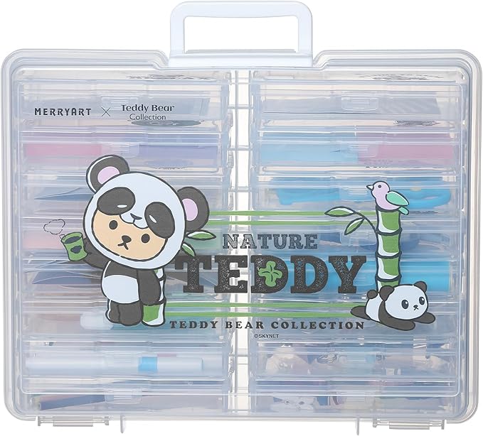 Naivees Photo Containers Storage Case Teddy Storage Box 4" x 6" Plastic Cartoon Organizer with 16 Inner Photo Containers Boxes for Photos,Cards,Pictures (Nature Green)
