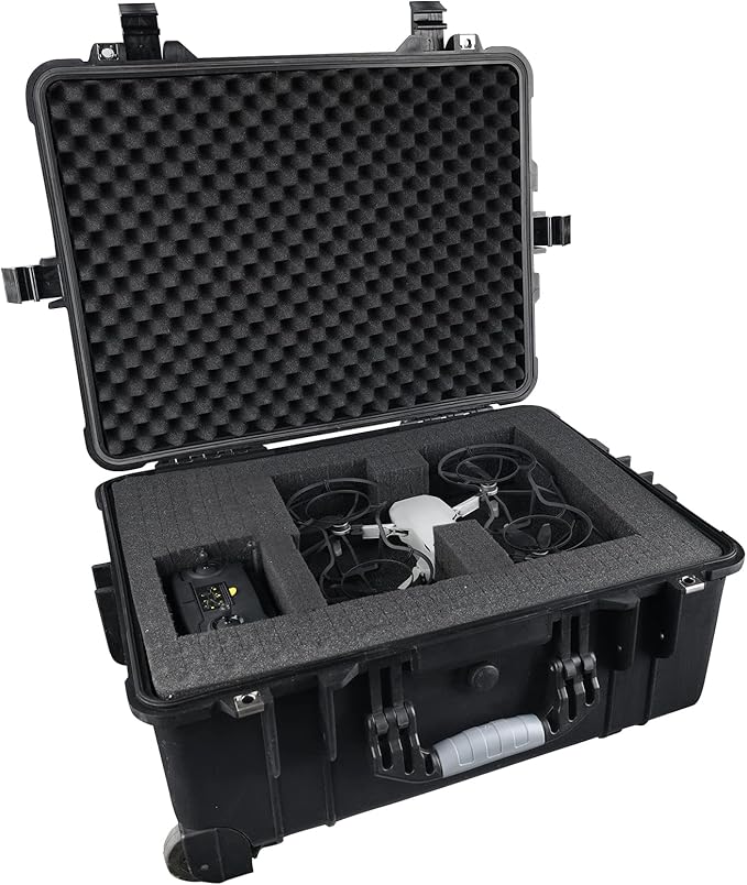 MEIJIA All Weather Rolling Waterproof Protective Case, Hard Camera Case,Dry Case with Retractable Pull Handle and Wheels,Foam Inserted, Elegant Black,22 x13.81x9inches