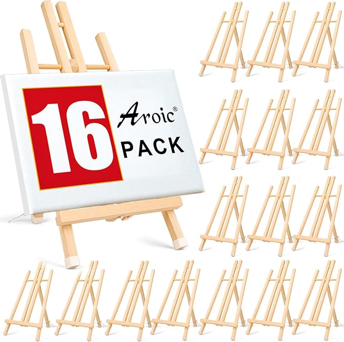 AROIC 16-Pack Tabletop Wood Easel Stands for Photo & Canvas Display
