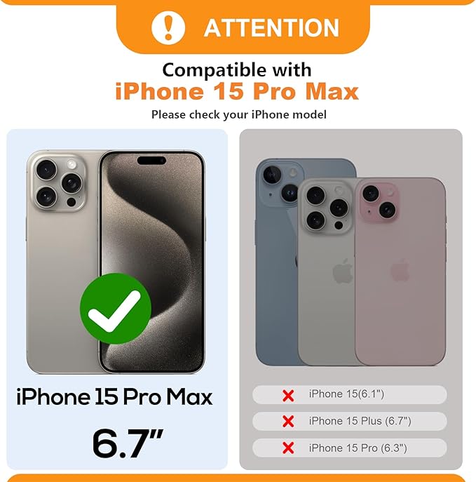 Bocasal for MagSafe Crossbody Wallet Case Compatible with iPhone 15 Pro Max, RFID Blocking Protective Purse Case with Card Slots Holder Kickstand Wrist Strap Lanyard Zipper 6.7 Inch 5G (Black)