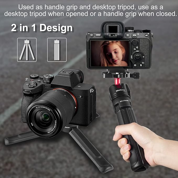 MINIFOCUS Camera Tripod, Desktop Tabletop Stand Compact Tripod with 1/4" Screw, Phone Tripod Stand for Gimbal Stabilizer Webcam Phone Holder Selfie Stick and All DSLR Cameras