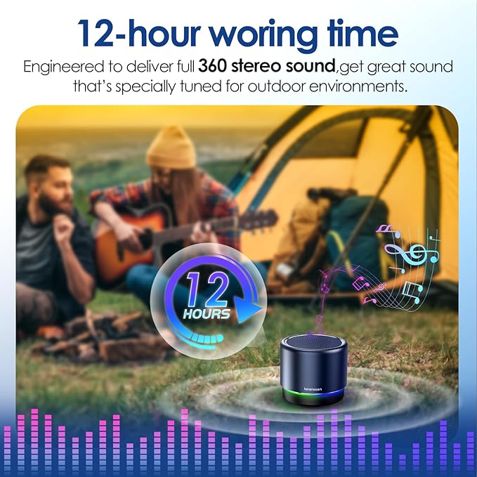 Small Bluetooth Speaker with Lights, Mini Speakers with BT5.4 and Loud Stereo Sound, Blue Portable Bluetooth Speakers for Room, Car, Bike, Camping, Built in Mic, Pocket Size, Ideal Gift for Men, Women