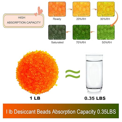 5LB Orange Indicating Silica Gel Desiccant Beads,Reusable Desiccant Silica Desiccant 3-5 mm for Electronic Devices, Camera, Jewelry, Safe