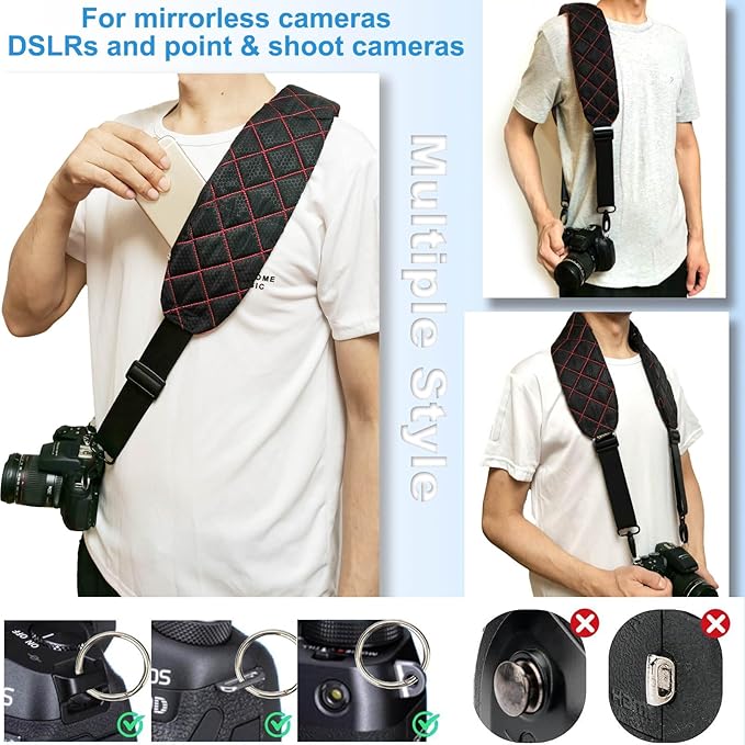 LONPAI Ultra Comfortable Camera Strap with Pockets and Thick Padded for Photographers, Adjustable Universal Cam Neck Belt
