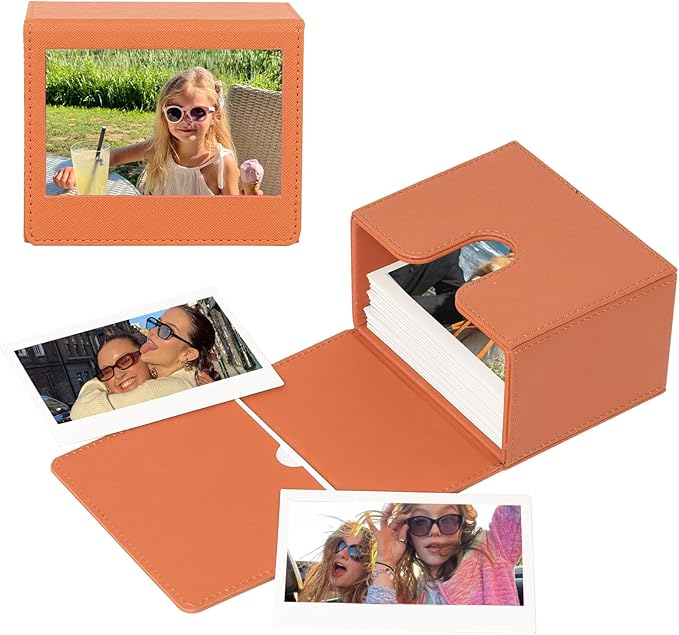 CAIYOULE Picture Holder Case for Fujifilm Instax Wide/EVO/Wide 400/300/210/Polaroid I-Type/Now/OneStep/GO Instant Camera Films, Photo Storage Box with Photo Pouch Can Hold 50+ Films, Brown