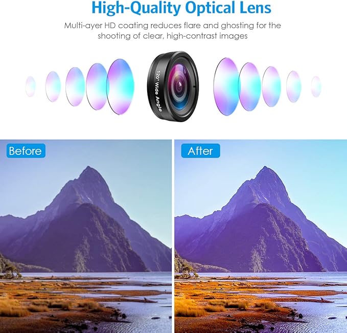 AMIR Phone Camera Lens, 198°Fisheye Lens, 120° Super Wide Angle 20X Macro for TIK Tok, Vlog Video, Clip on Phone for iPhone 12 12 Pro, 11, XS, XR 8 7 Plus 7, Samsung, Smartphones