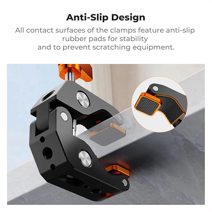 K&F CONCEPT Camera Mount Clamp, Super Crab Clamp with Rotatable Clamping Block, 1/4" and 3/8" Thread Holes for Round Pipe Flat Surface, Camera Mounts, and Other Photographic Accessories