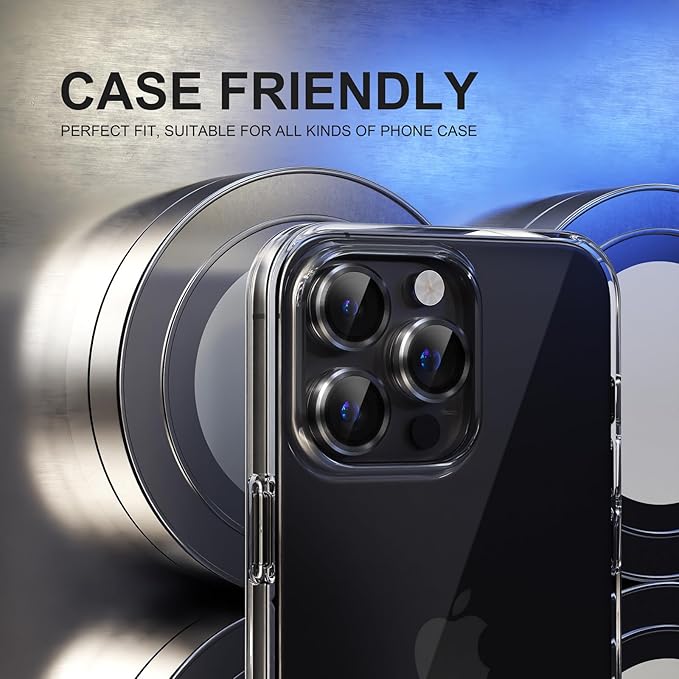 Choiche Compatible for iPhone 15 Pro/iPhone 15 Pro Max Camera Lens Protector, 9H Tempered Glass Camera Cover Screen Protector Metal Ring Decoration Accessories (Black)