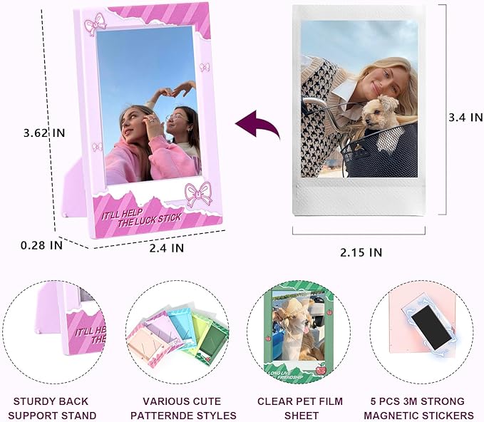 WOGOZAN 2x3 Mini Picture Frame for Fujifilm Instax Mini 12/11/99/41/40/SE/EVO Classic Polaroid Frames 2.15x3.4 Inches Photo Picture Frame with Magnetic Sticker and Protective Film (Colorful) (5 Pack)
