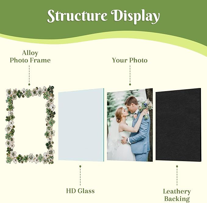 Green Flower Picture Frame 4x6 Blossom Photo Frame for Tabletop Display, Decorative Flower Design Home Decor