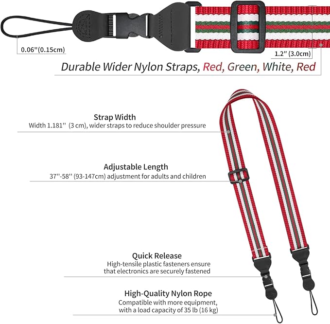 Adjustable Shoulder Strap, Comfortable for Camera Neck Lanyard iPad Strap iPad Strap for iPad, Camera, Binocular, Crossbody, Tablet, Laptop, Binocular, Luggage Bag(Red, Green White Red A27)