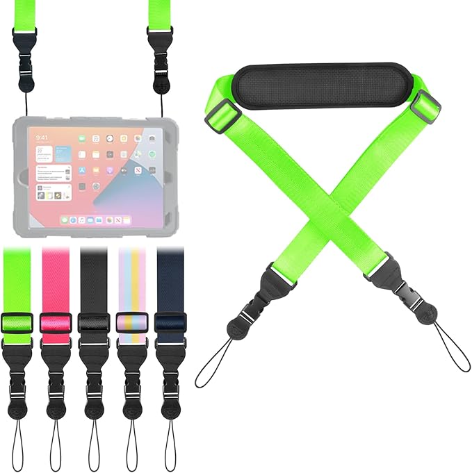 Universal Shoulder Strap, Neoprene Padded Bag Strap with Double Adjustable Buckles, Comfortable Neck Lanyard for Camera, Cellphone Tablet,iPad, Laptop, Binocular, Luggage Bag(Fluorescent Green)