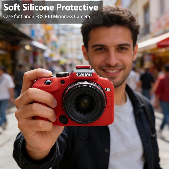 Frevyve Case for Canon EOS R10 Mirrorless Camera, Skin, Anti-Scratch, Lightweight Sleeve, Soft Silicone Rubber Protective Case Cover for Canon EOS R10 Accessories (Red)