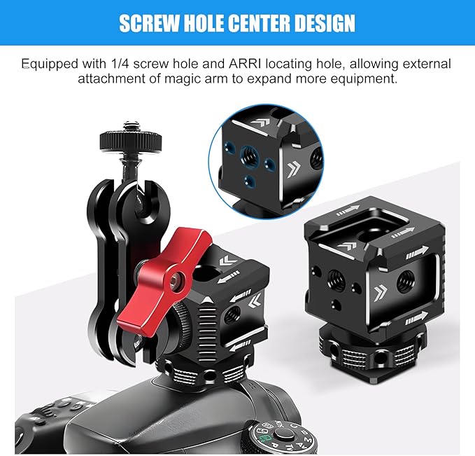 3 Port Cold Shoe Mount Adapter with 1/4"-20 Thread for Camera Cage Flash LED Monitor Microphone, Aluminum Camera Triple Cold Shoe Extension Hot Shoe Mount Adapter Compatible with DSLR/SLR Camera