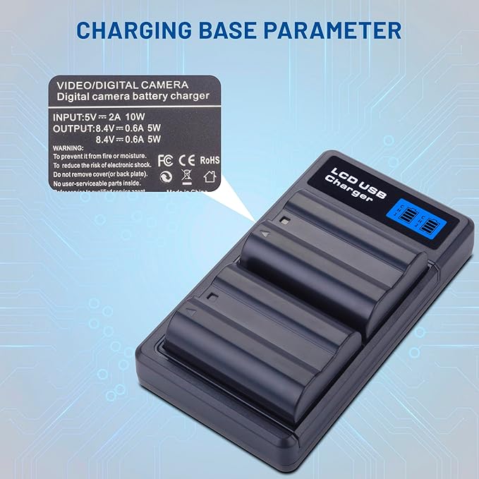 2-Pack EN-EL15 /EL15A/EL15B/EL15C Batteries with USB Dual Charger Compatible with Nikon Z6 Z7 D500 D600 D610 D750 D780 D800 D800E D810 D810A D850 D7000 D7100 D7200 D7500 Cameras 2550mAh
